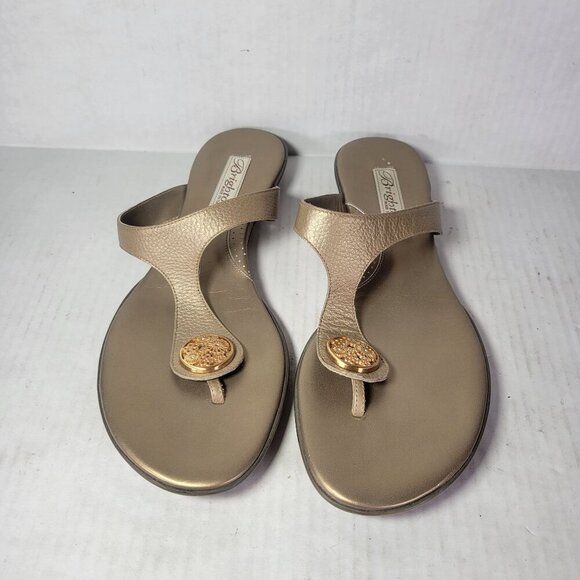 Brighton Women Gold Pansy Comfortable Ornate Thong Leather Sandals Size 9 - Picture 2 of 7